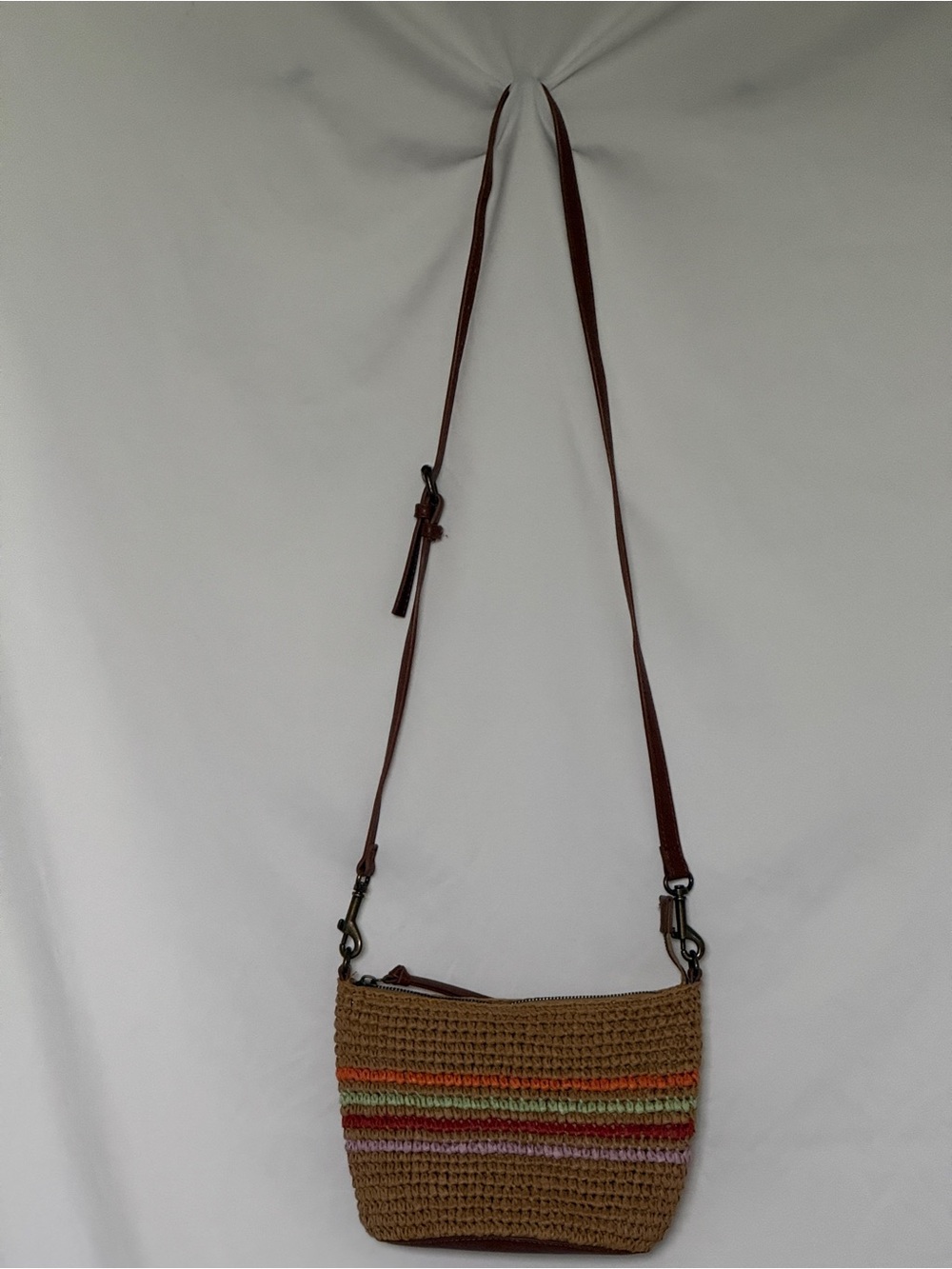 Sonoma Woven Straw Crossbody Bag Boho Colorful Stripe Adjustable Strap